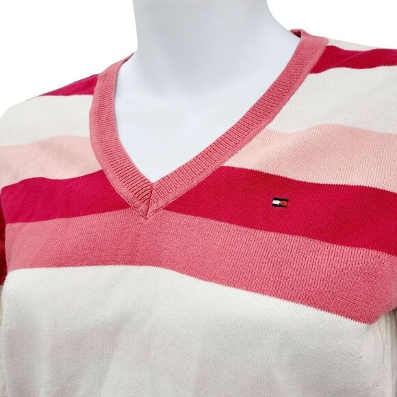 2/$20 Tommy Hilfiger White & Pink V Neck Sweater Top Blouse Size: Small - Picture 3 of 9